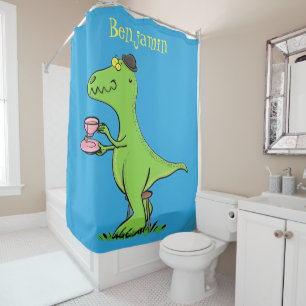 Rideaux De Douche Caricature de dinosaure vert t rex