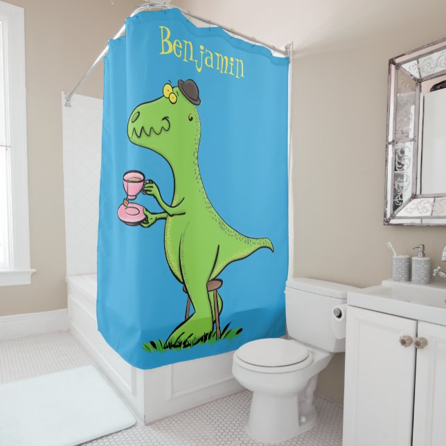 Rideaux De Douche Caricature de dinosaure vert t rex (En situation)