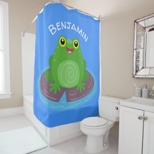 Rideaux De Douche Caricature de grenouille verte mignonne (En situation)