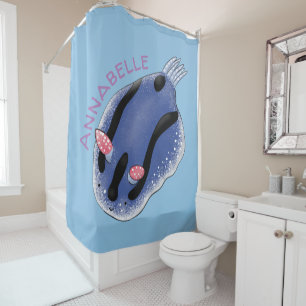 Rideaux De Douche Caricature de nudibranche bleu mignon
