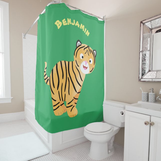 Rideaux De Douche Caricature de petit tigre joyeux (En situation)