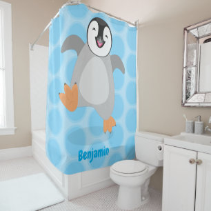 Rideaux De Douche Caricature de poussin de pingouin mignon et joyeus