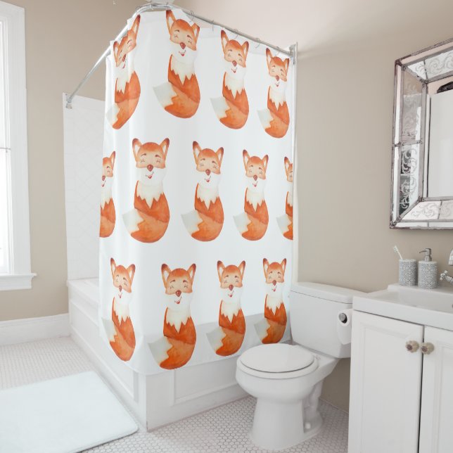 Rideaux De Douche Caricature de renard de gingembre mignon (En situation)