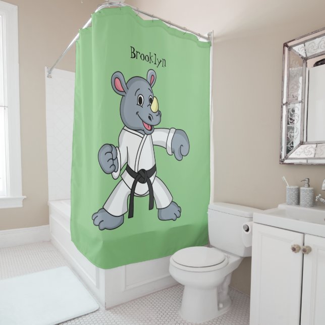 Rideaux De Douche Caricature de rhino kung fu (En situation)