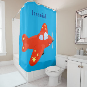 Rideaux De Douche Caricature de vol d'avion rouge mignon