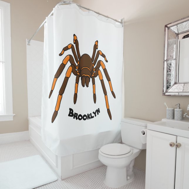 Rideaux De Douche Caricature déplaisante de tarantule brun et orange (En situation)
