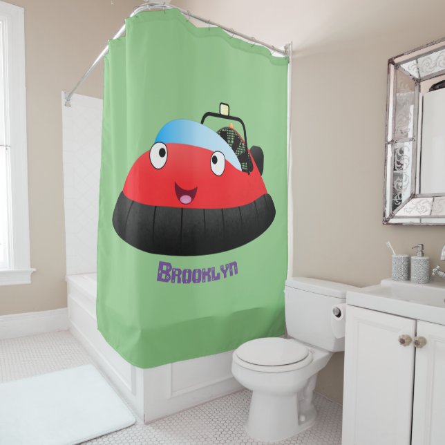 Rideaux De Douche Caricature d'hovercraft rouge joyeux (En situation)