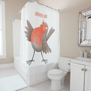 Rideaux De Douche Caricature d'oiseau rouge chantant mignon