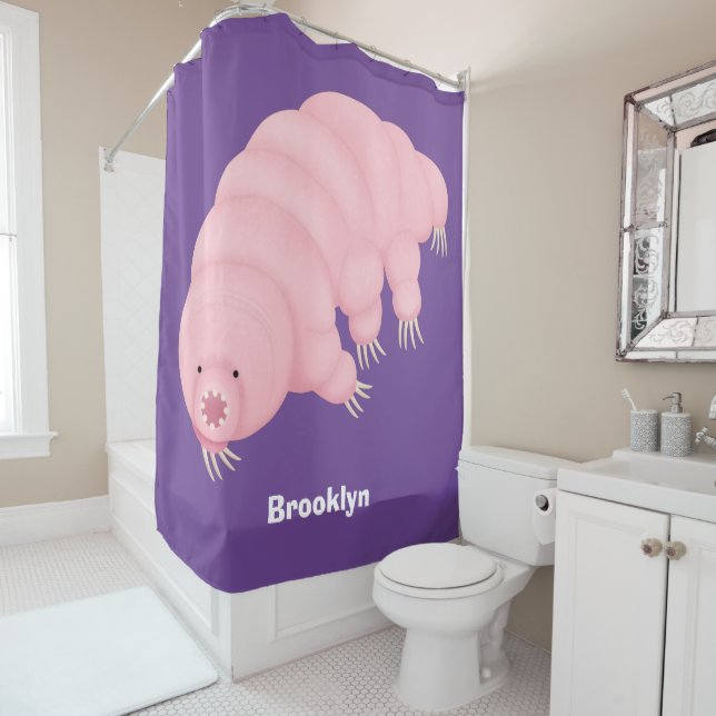 Rideaux De Douche Caricature d'ours d'eau tardigrade rose mignon (En situation)