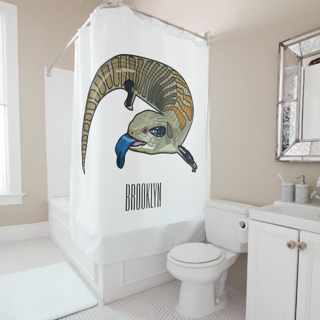 Rideaux De Douche Caricature en bleu (En situation)