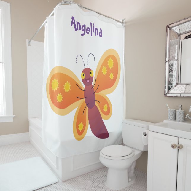 Rideaux De Douche Caricature joli papillon orange (En situation)