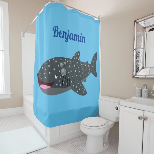 Rideaux De Douche Caricature joli requin baleine joyeux (En situation)