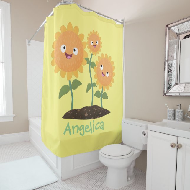 Rideaux De Douche Caricature joli tournesol souriant illustration (En situation)