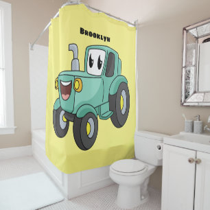 Rideaux De Douche Caricature joli tracteur vert joyeux
