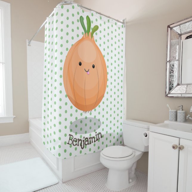 Rideaux De Douche Caricature vert oignon brun joli (En situation)