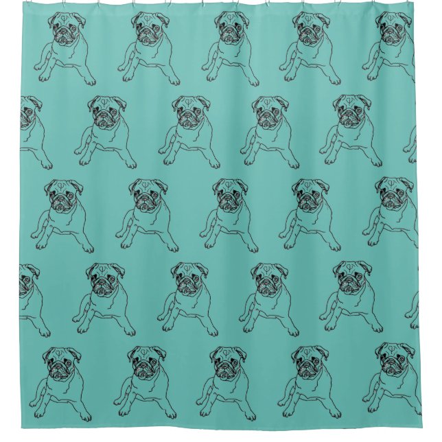 Rideaux De Douche Carlin bleu Turquoise tendance Chien Dessin Douche (Devant)