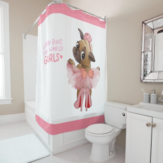 Rideaux De Douche Carlin chiot en Tutu rose animal chien fille (En situation)