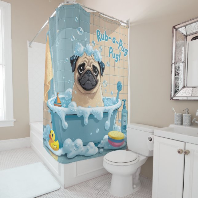Rideaux De Douche Carlin Désordonné Endormi Mignon Drôle  (En situation)