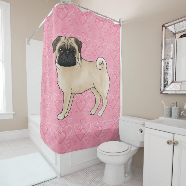 Rideaux De Douche Carlin Fun Chien Cartoon Mops Pink Love Motif de c (En situation)