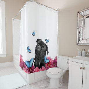 Rideaux De Douche Carlin Gerbera Papillons   Chien noir mignon