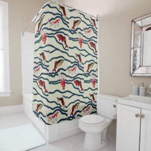 Rideaux De Douche Carpes colorées Art déco nageant Décor marine