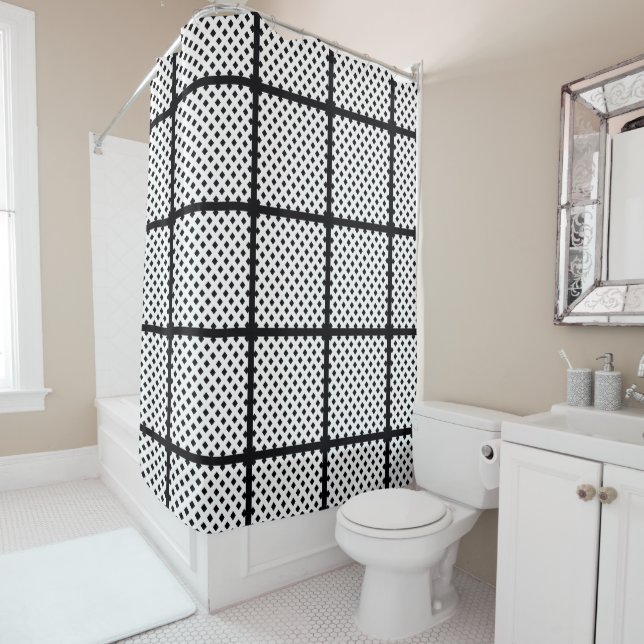 RIDEAUX DE DOUCHE CARRÉ NOIR TENDANCE  (En situation)