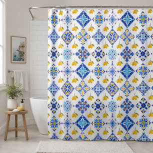 Rideaux De Douche Carreau bleu motif citron de style français