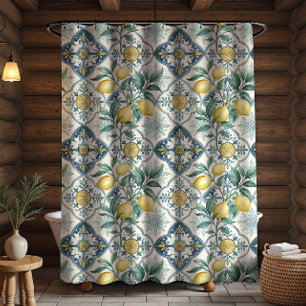 Rideaux De Douche Carreau bleu motif français de citron