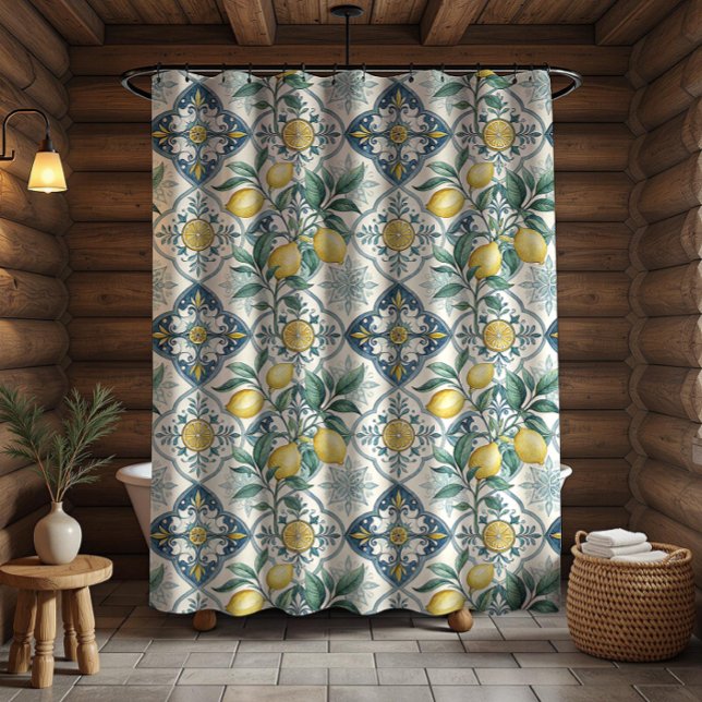 Rideaux De Douche Carreau bleu motif français de citron (Créateur téléchargé)
