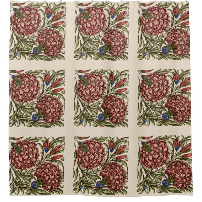 Rideaux De Douche Carreau de fleur d'œillet Art antique rustique De  (Devant)