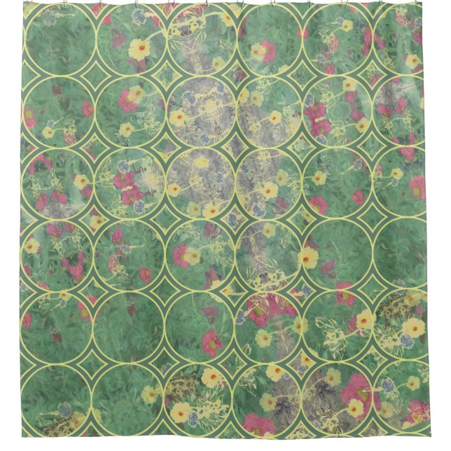 Rideaux De Douche Carreau vert floral  (Devant)