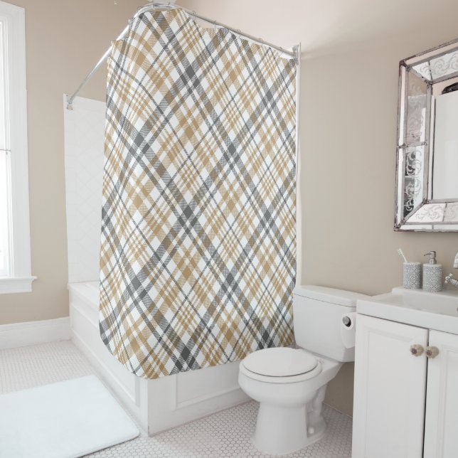 Rideaux De Douche Carreaux Beige Et Gris (En situation)