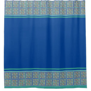 Rideaux De Douche Carreaux bleu et vert marocain bordé et rayures