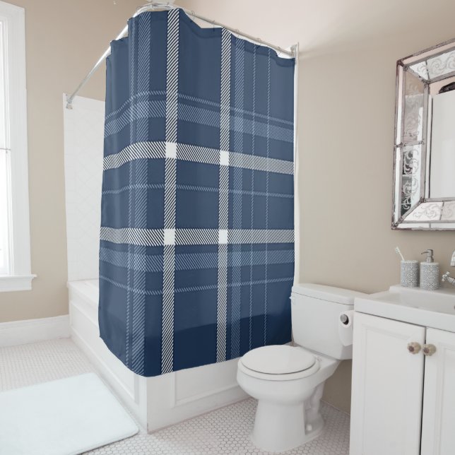 Rideaux De Douche Carreaux Bleus (En situation)
