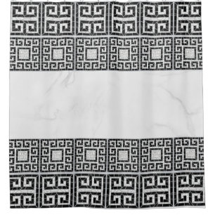 Rideaux De Douche Carreaux brisés grecs mosaïque marbre noir