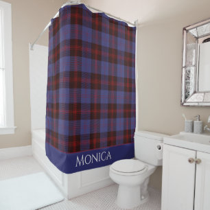 Rideaux De Douche Carreaux de Buffalo bleu marine rouge monogramme n
