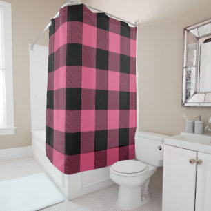 Rideaux De Douche Carreaux de buffle rose et noir à carreaux rustiqu