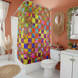 Rideaux De Douche carreaux floraux bohèmes