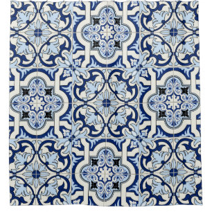 Rideaux De Douche Carreaux marocains : Bleus Motifs magnifiques.