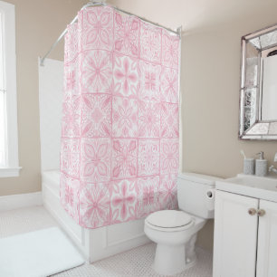 Rideaux De Douche Carreaux ornés en rose