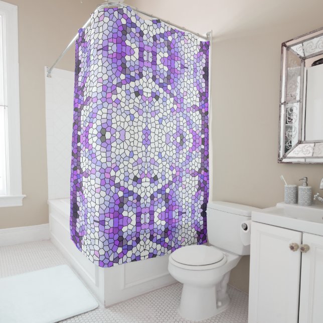 Rideaux De Douche Carreaux violets - mosaïque, style grec, (En situation)
