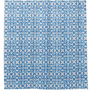 Rideaux De Douche Carrelage Bleu Méditerranéen Motif - Elégant Azule