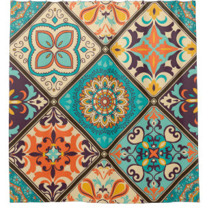 Rideaux De Douche Carrelage en patchwork coloré : Motifs islamiques.