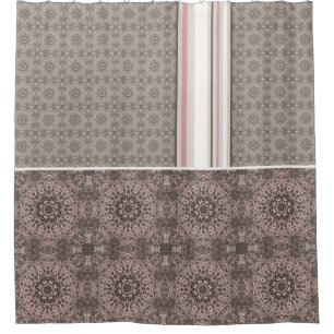 Rideaux De Douche Carrelage gothique blanc rose Taupe et bande