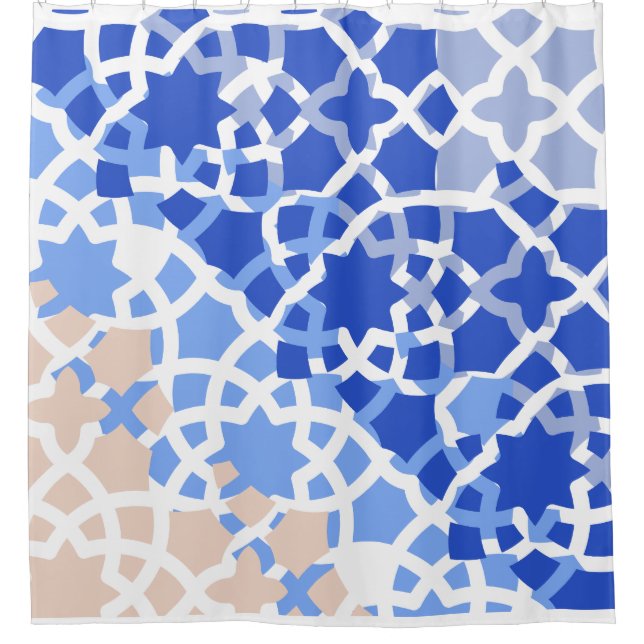 Rideaux De Douche Carrelage marocain bleu beige (Devant)