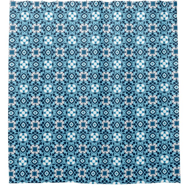 Rideaux De Douche Carrelage marocain floral, Indigo, bleu ciel et bl (Devant)