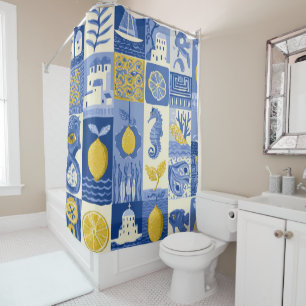 Rideaux De Douche Carrelage Méditerranéen Motif Citron Coastal