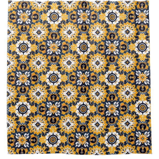 Rideaux De Douche Carrelage Motif Jaune et Bleu (Devant)