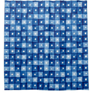 Rideaux De Douche Carrés Bleus, Aquarelle Mosaïque sans joint.
