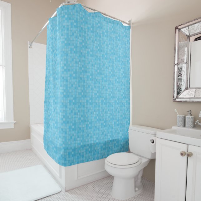 Rideaux De Douche carrés bleus superposés (En situation)